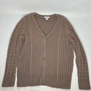 Tog Shop Women's M Brown Cable Knit V Neck Cardigan‎ Sweater Size Medium